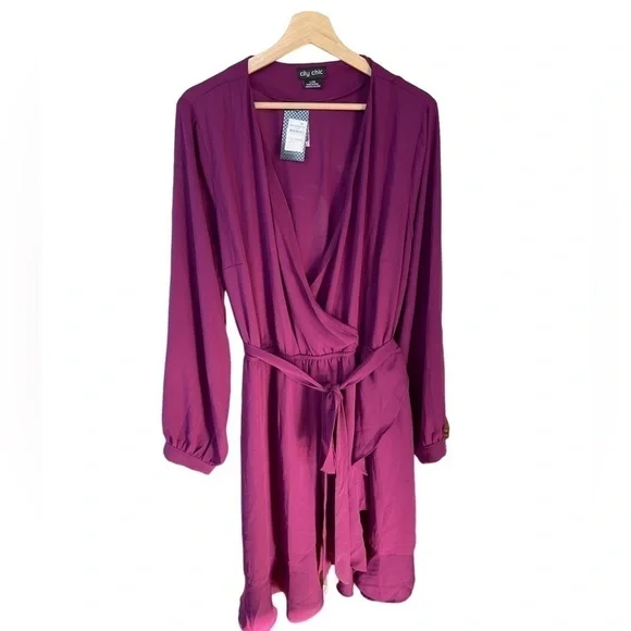 City Chic Purple Long Sleeve Dress - Picture 3 of 8